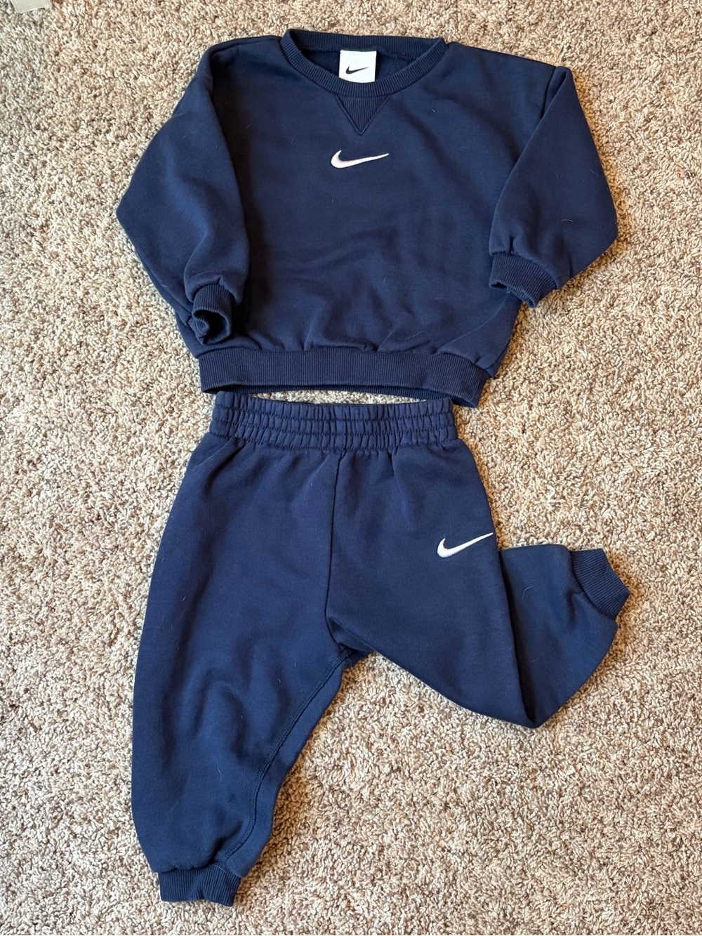 Nike Kids Navy Sweatpants & Sweatshirt Set with White Swoosh